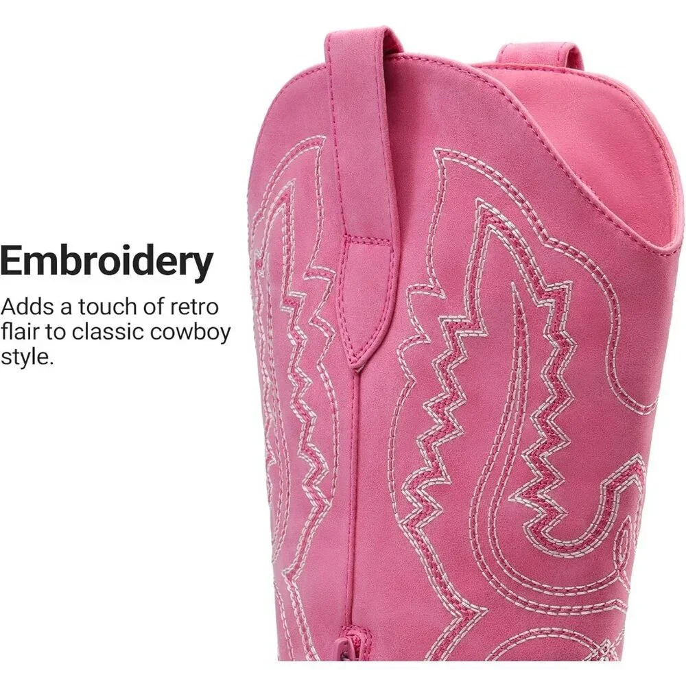 Women's Hot Pink Square Toe Comfortable Side Zipper Tall Cowboy Knee High Boots